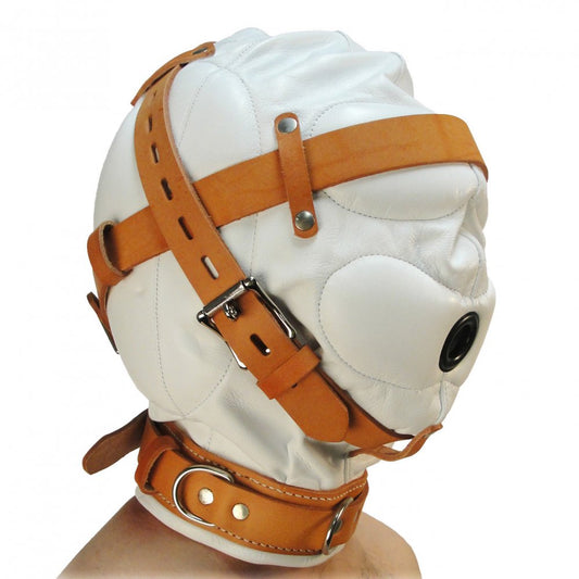 Total Sensory Deprivation White Leather Hood - Medium/Large (M/L)