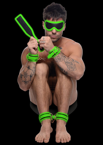 Glow-in-the-Dark Cuffs Blindfold and Paddle Set