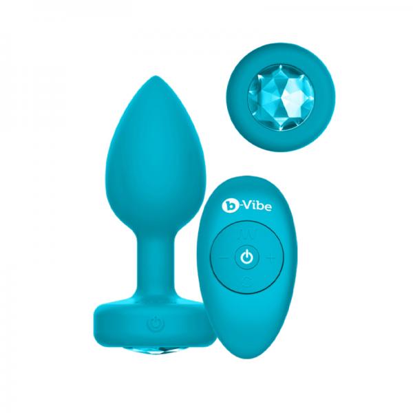 Remote Controlled - Vibrating Jewel Plug - Aquamarine (S/M)