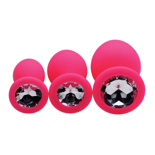 3-Piece Silicone Anal Plugs with Gems